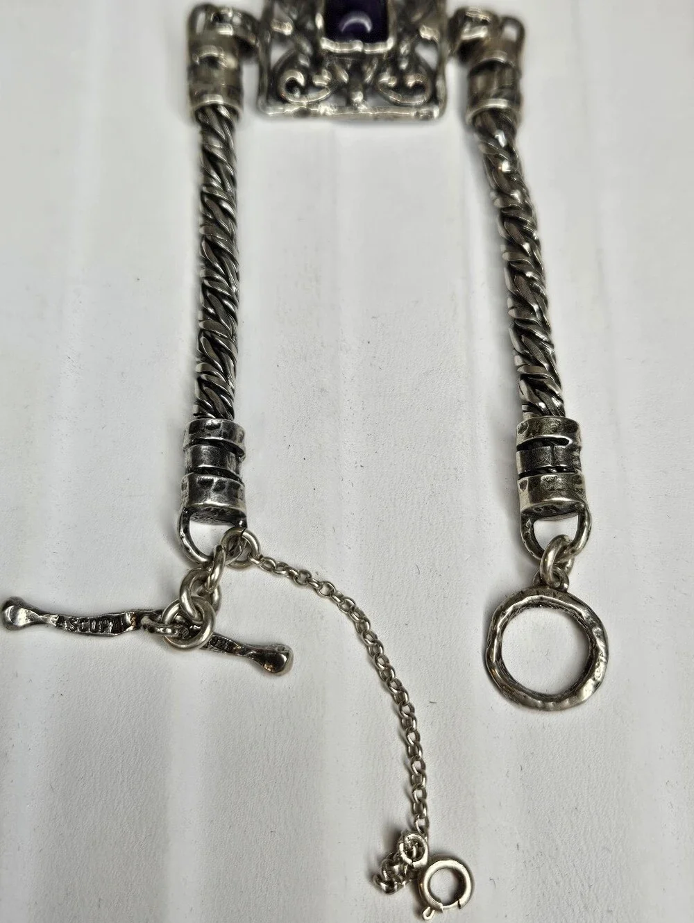Ascopa Sterling Silver Purple Glass Stone Bracelet